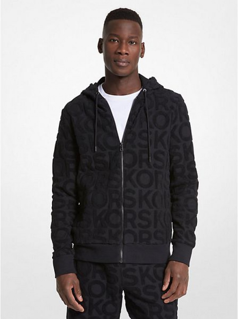 Michael Kors Logo Terry Baumwoll Blend Zip-up Hoodie Herren Schwarz | 947813-YUS