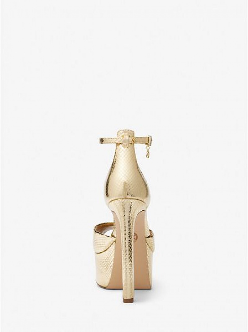 Michael Kors Martina Metallic Snake Embossed Leder Peep-toe Plattform Pumps Damen Gold | 246803-RUI