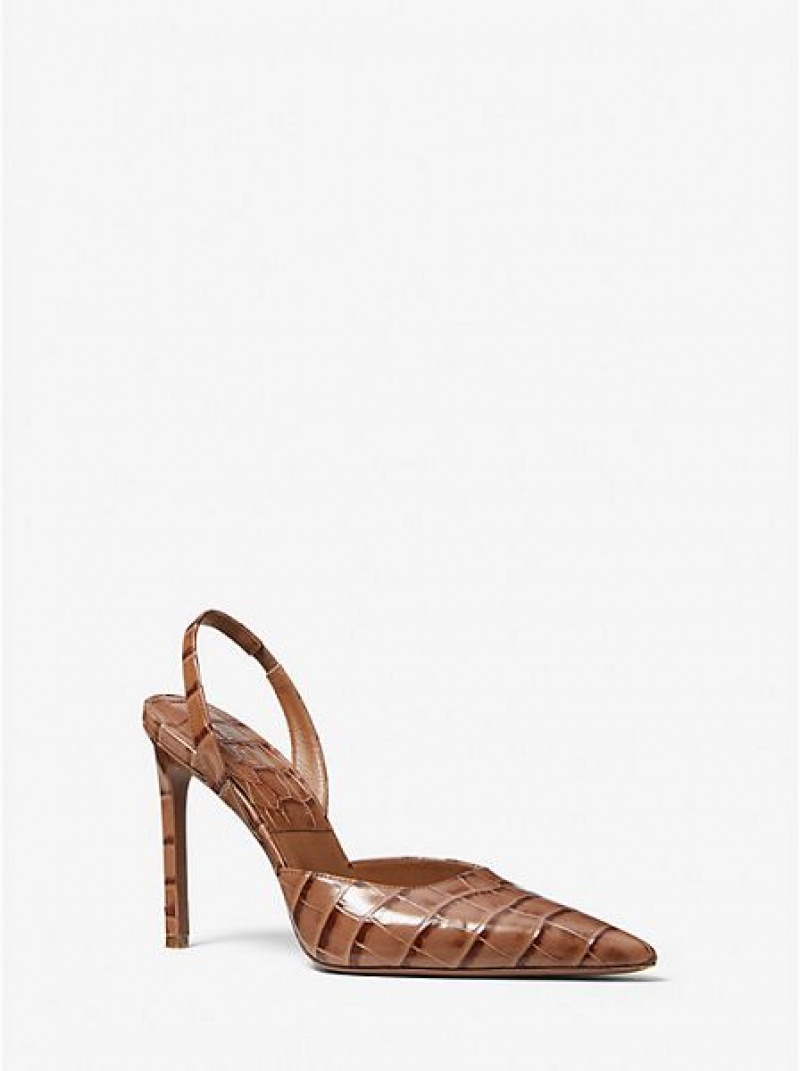 Michael Kors Martine Crocodile Embossed Leder Pumps Damen Braun | 794201-ZBY