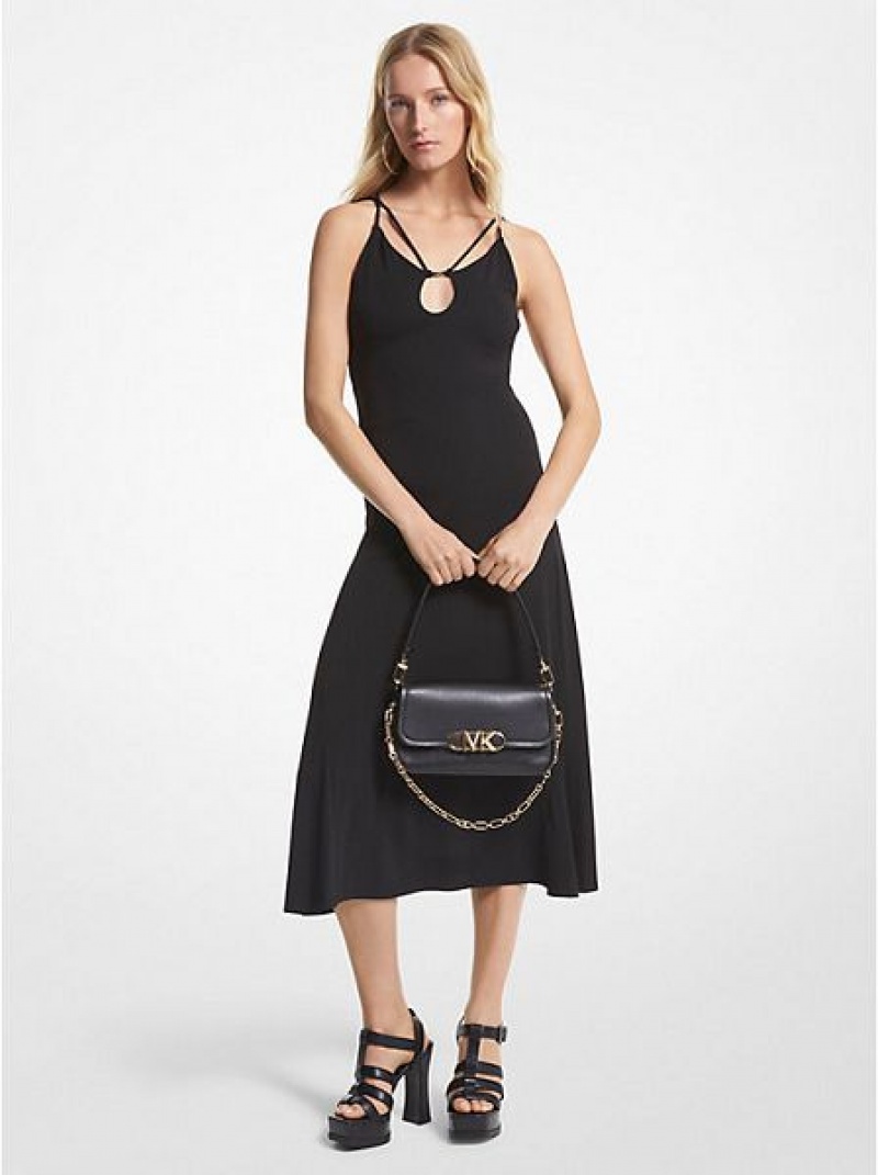 Michael Kors Matte Jersey Midi-kleid Damen Schwarz | 865140-FBN