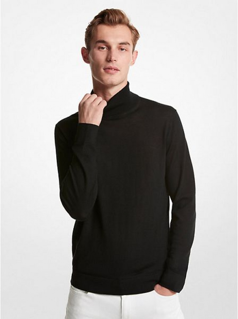 Michael Kors Merino Wolle Turtleneck Pullover Herren Schwarz | 501849-ICG