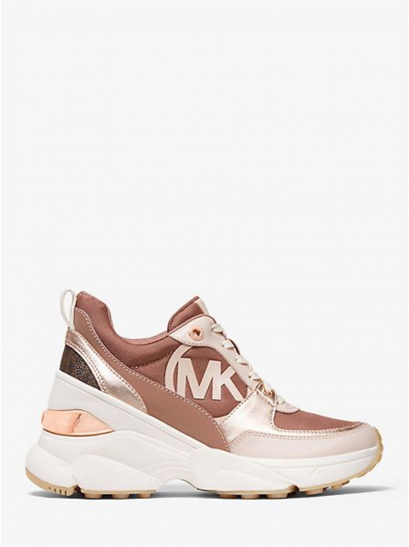 Michael Kors Mickey Canvas And Leder Sneakers Damen Rosa Gold Weiß | 364027-XAB