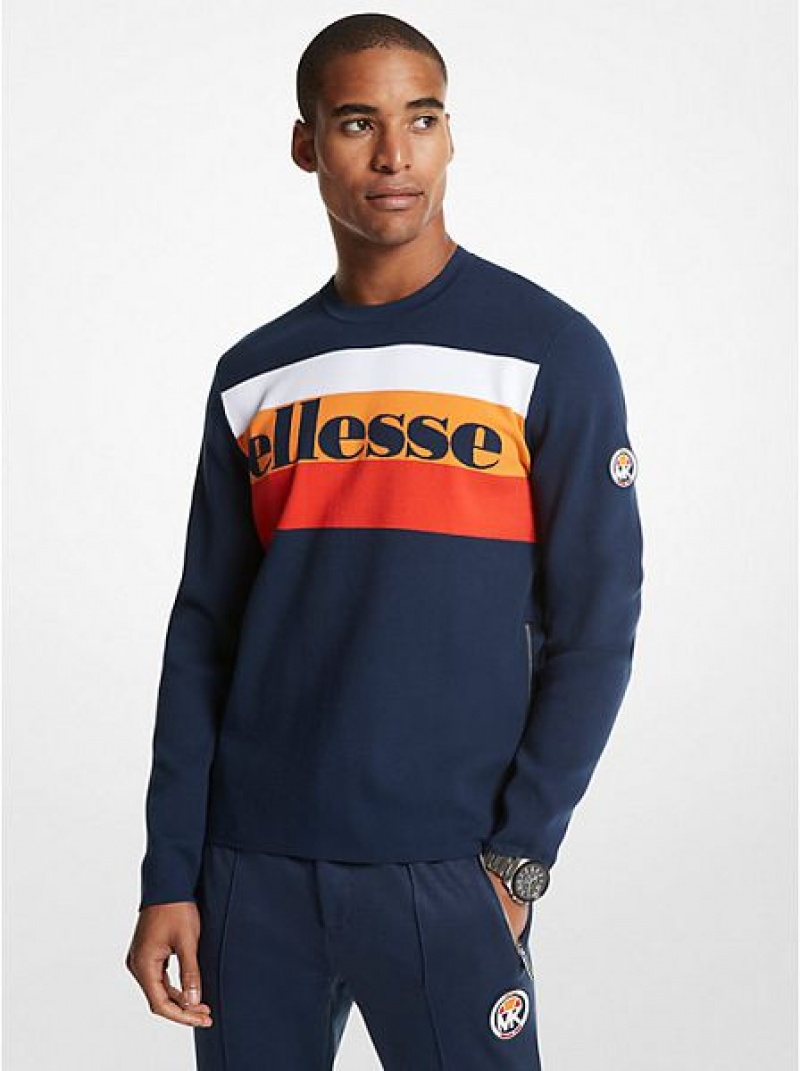 Michael Kors Mk X Ellesse Gestreift Logo Stretch Viscose Pullover Herren Mehrfarbig | 781029-KTH