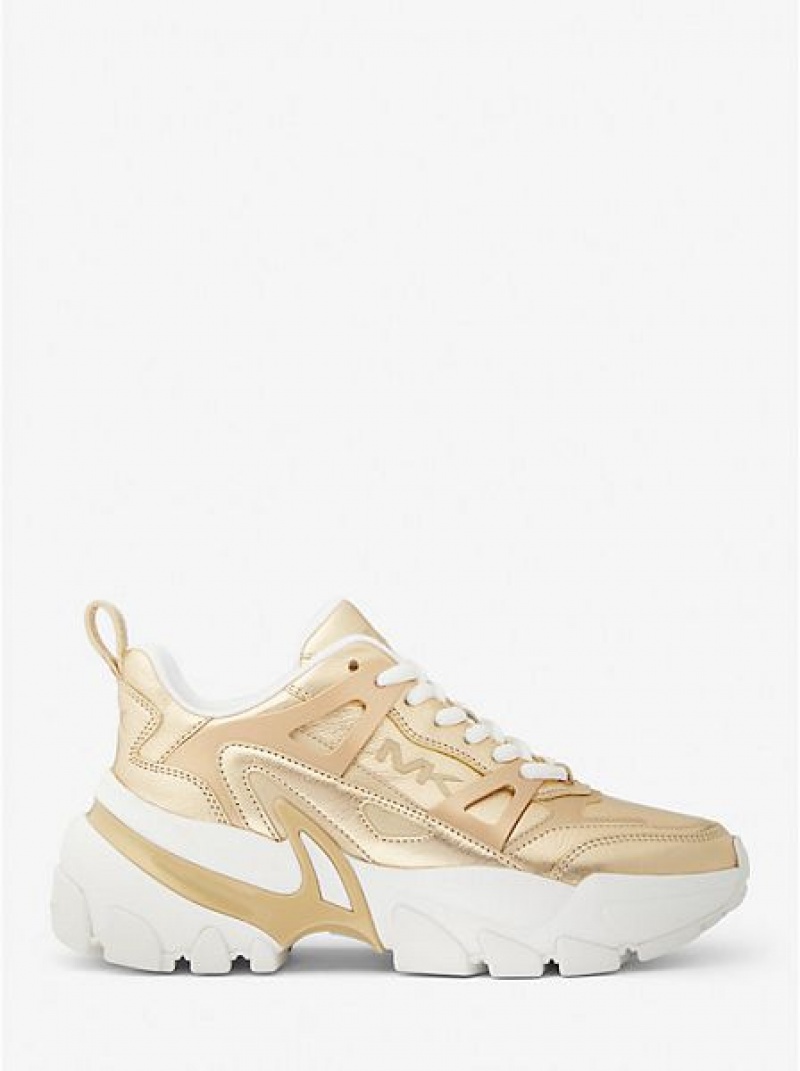 Michael Kors Nick Metallic Leder Sneakers Damen Gold | 987032-DGO