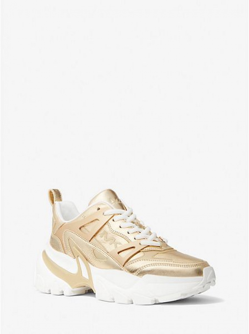 Michael Kors Nick Metallic Leder Sneakers Damen Gold | 987032-DGO