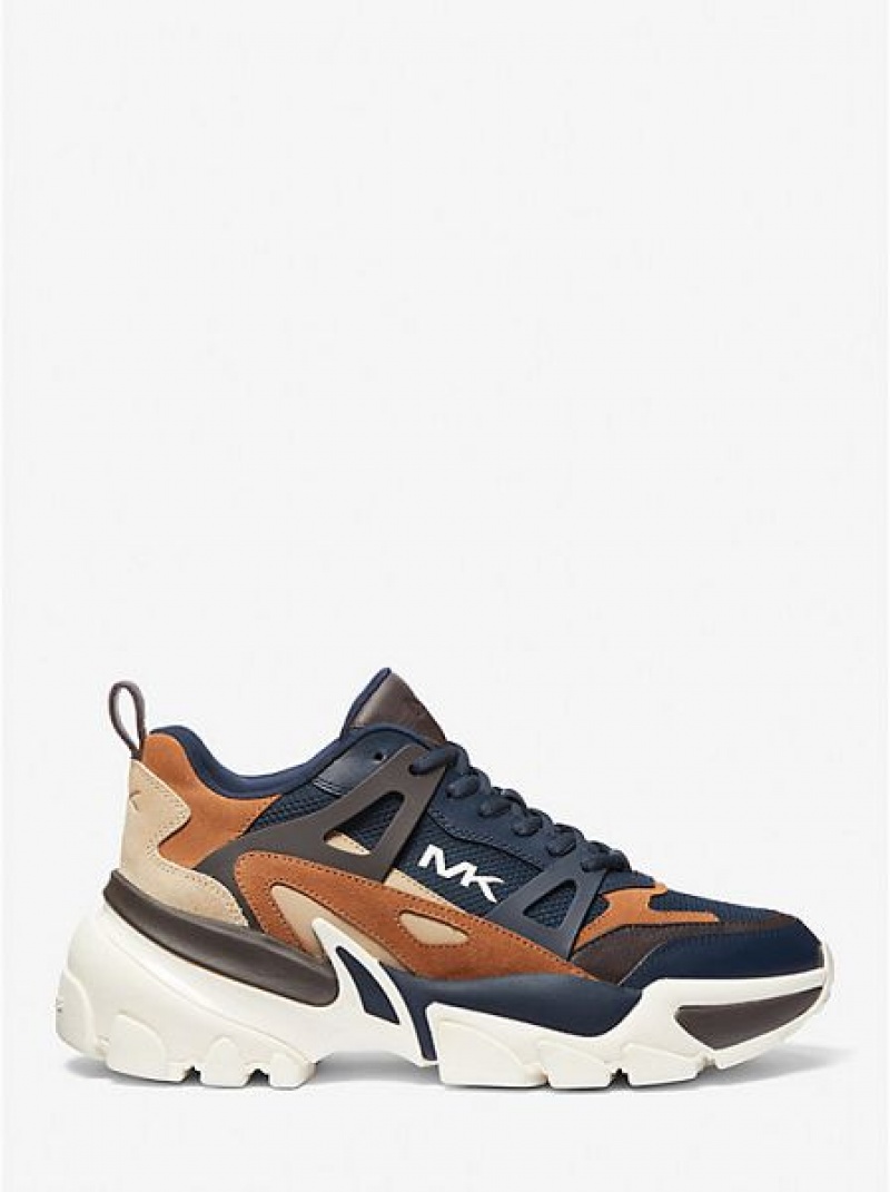 Michael Kors Nick Wildleder And Mesh Sneakers Herren Navy Mehrfarbig | 413926-EFQ