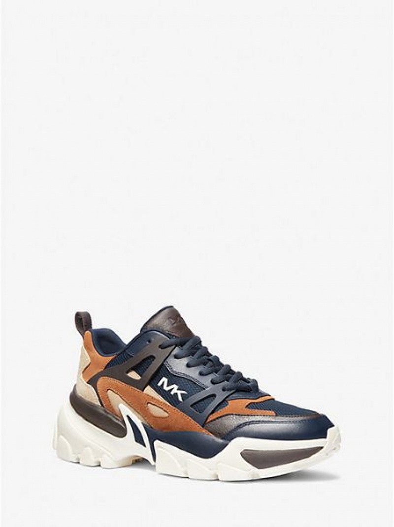 Michael Kors Nick Wildleder And Mesh Sneakers Herren Navy Mehrfarbig | 413926-EFQ