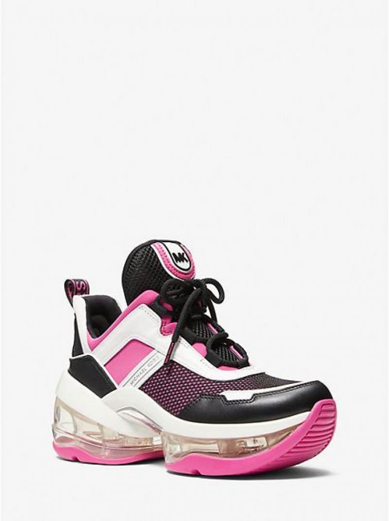 Michael Kors Olympia Extreme Leder And Scuba Sneakers Damen Rosa Mehrfarbig | 739528-VFY