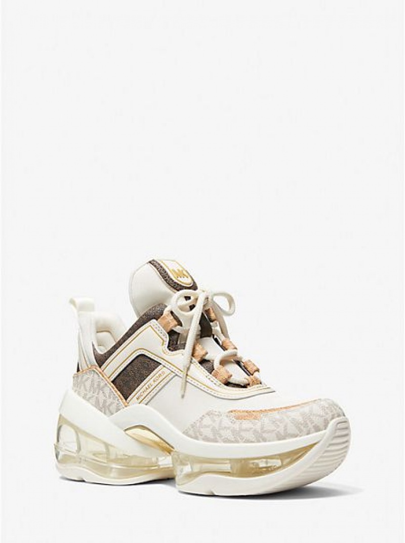 Michael Kors Olympia Extreme Two-tone Logo And Canvas Sneakers Damen Weiß | 942370-ZMK