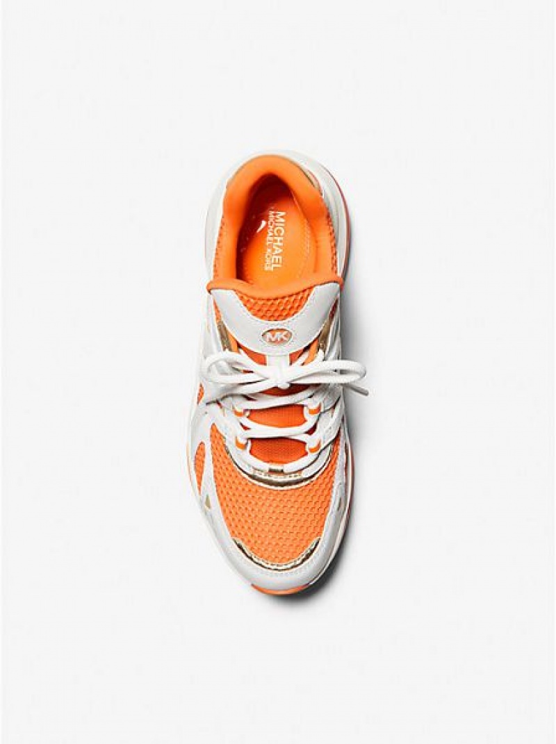 Michael Kors Olympia Sport Extreme Leder And Mesh Sneakers Damen Weiß Orange | 598342-BWC