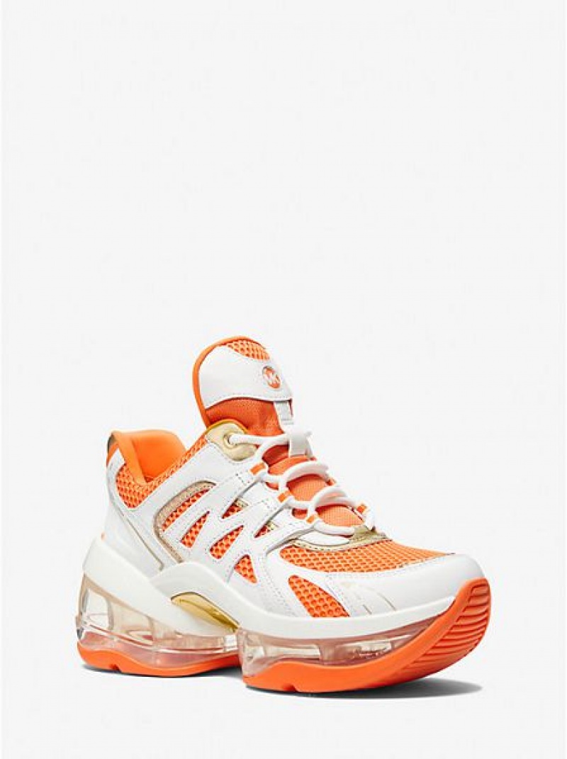 Michael Kors Olympia Sport Extreme Leder And Mesh Sneakers Damen Weiß Orange | 598342-BWC