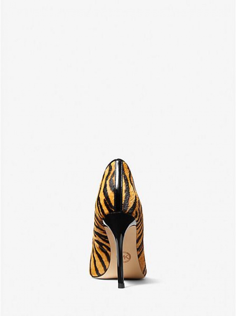 Michael Kors Parker Tiger Print Calf Hair And Leder Pumps Damen Gelb Schwarz | 029451-OKM