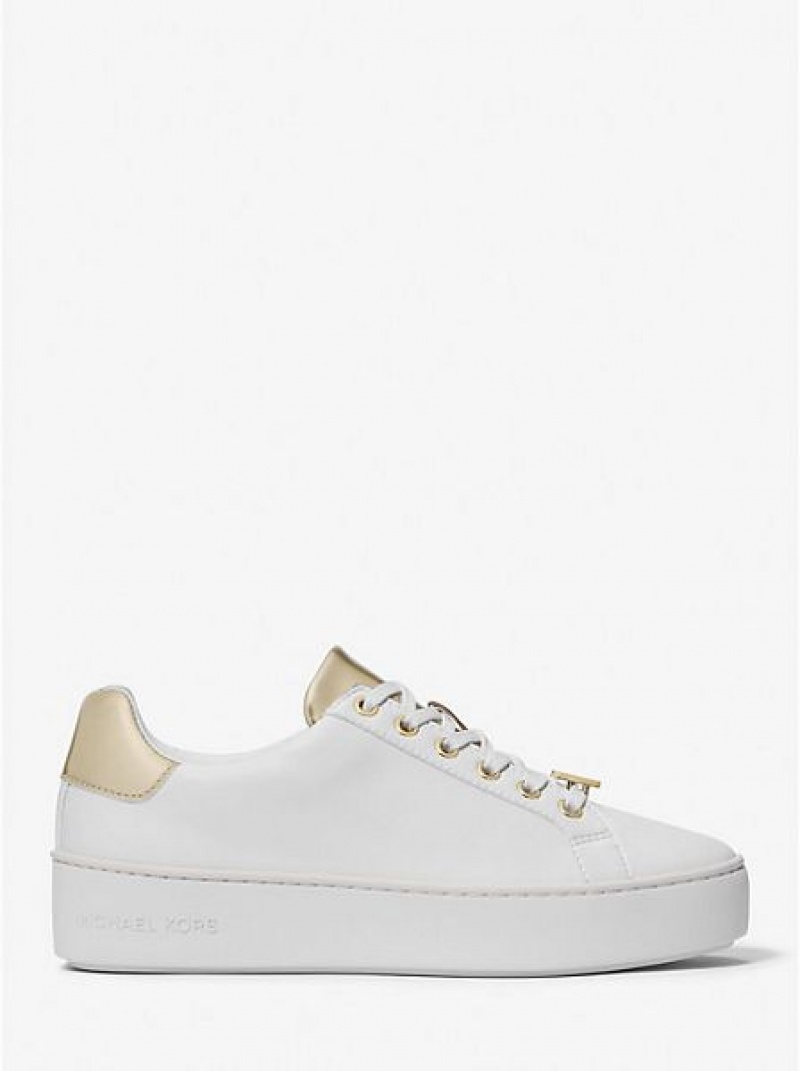 Michael Kors Poppy Two-tone Faux Leder Sneakers Damen Weiß Gold | 491386-HGJ