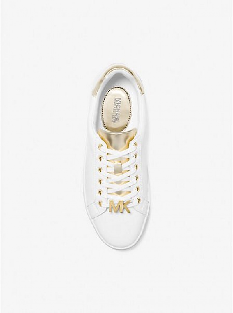 Michael Kors Poppy Two-tone Faux Leder Sneakers Damen Weiß Gold | 491386-HGJ