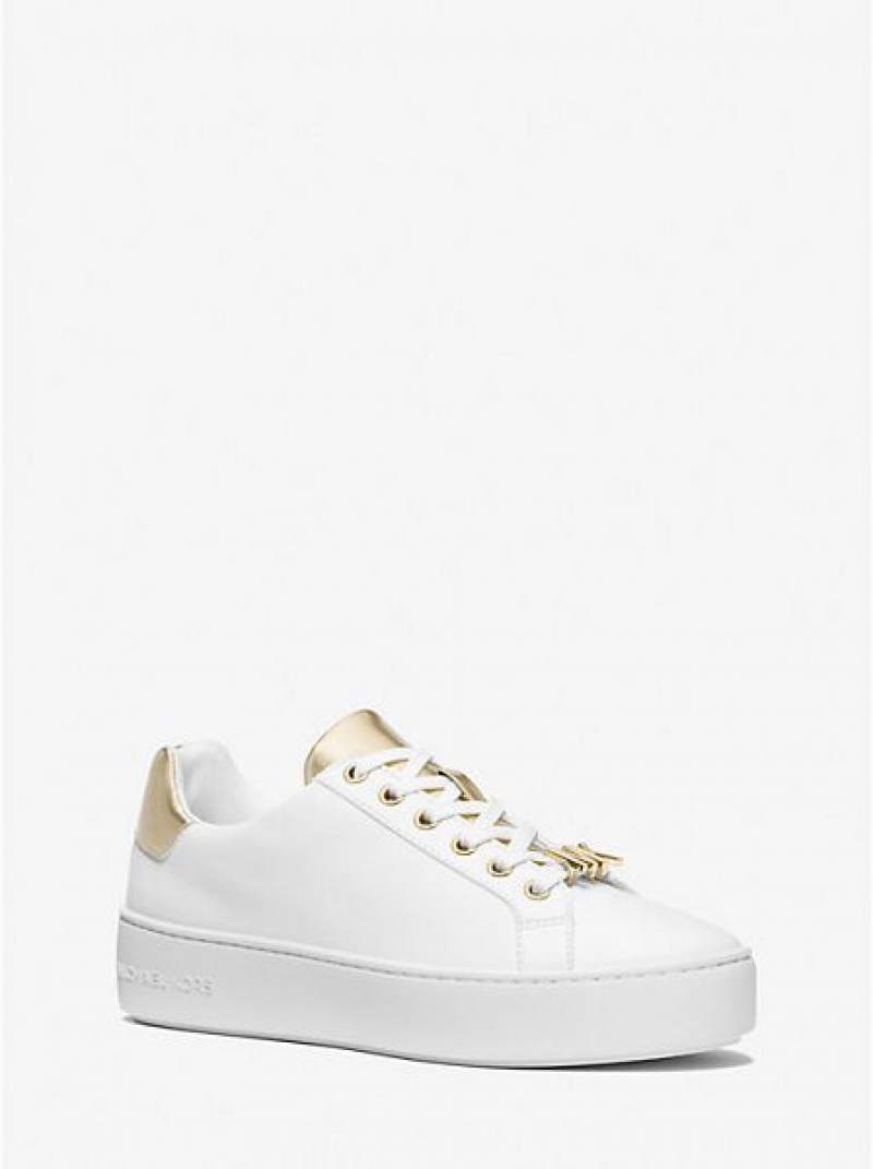 Michael Kors Poppy Two-tone Faux Leder Sneakers Damen Weiß Gold | 491386-HGJ