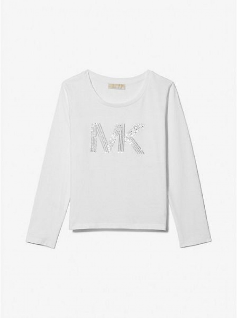 Michael Kors Sequined Logo Baumwoll T-shirts Kinder Weiß | 924135-UCY