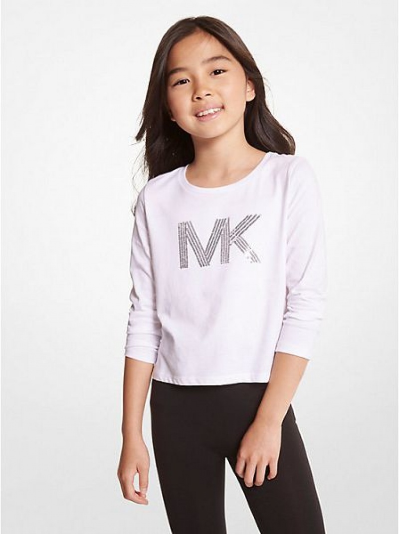 Michael Kors Sequined Logo Baumwoll T-shirts Kinder Weiß | 924135-UCY