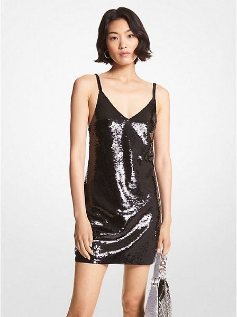 Michael Kors Sequined Mesh Tank Kleider Damen Schwarz | 701638-BCA