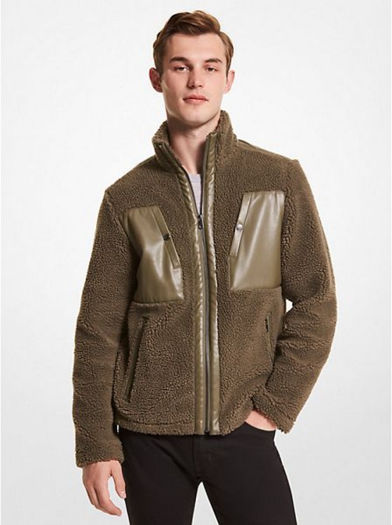 Michael Kors Sherpa Jacken Herren Olivgrün | 823196-RBH