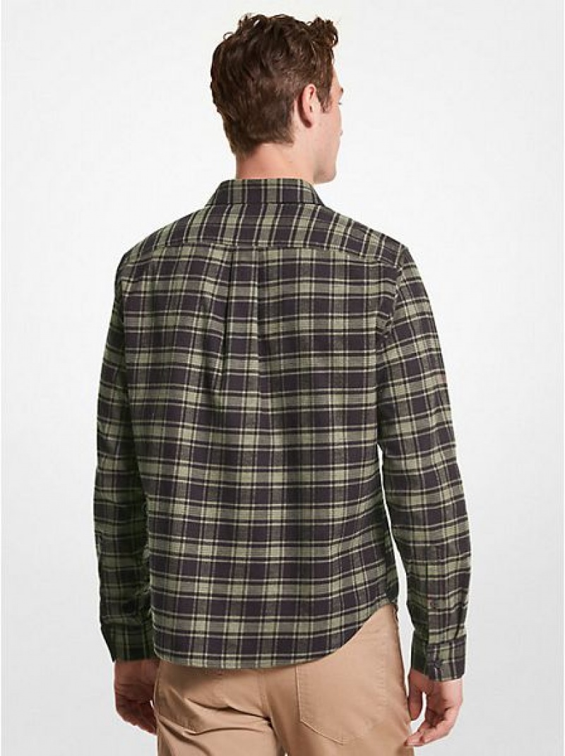 Michael Kors Slim-fit Plaid Baumwoll Flannel Hemd Herren Olivgrün | 137260-WOS