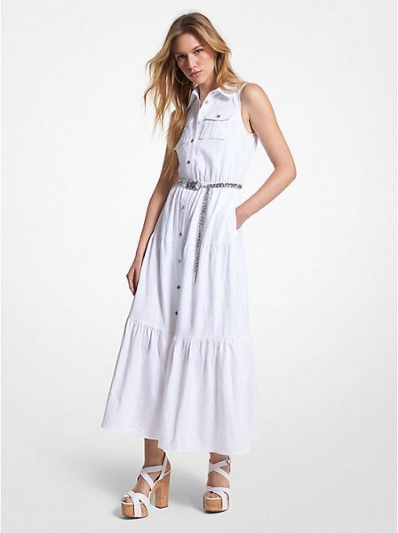 Michael Kors Slub Linen Blend Maxi Hemdkleid Damen Weiß | 046813-IXA