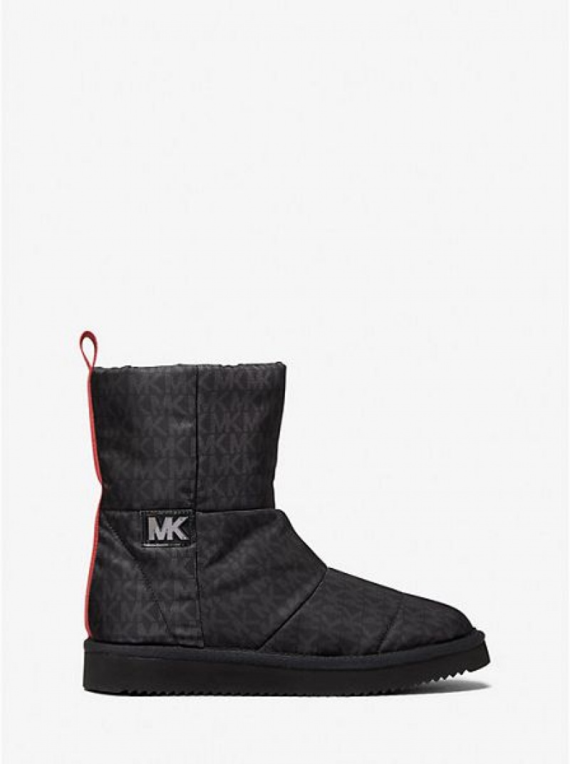 Michael Kors Stark Logo Lederstiefel Damen Schwarz | 140386-KLR