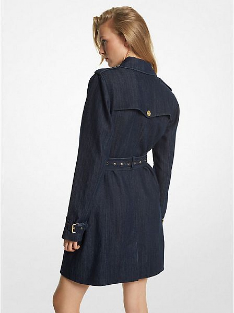 Michael Kors Stretch Denim Belted Trench Mäntel Damen Navy | 152749-CIL