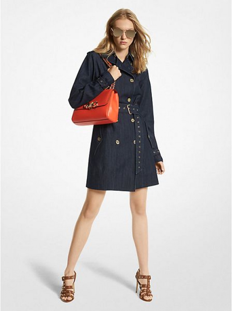 Michael Kors Stretch Denim Belted Trench Mäntel Damen Navy | 152749-CIL