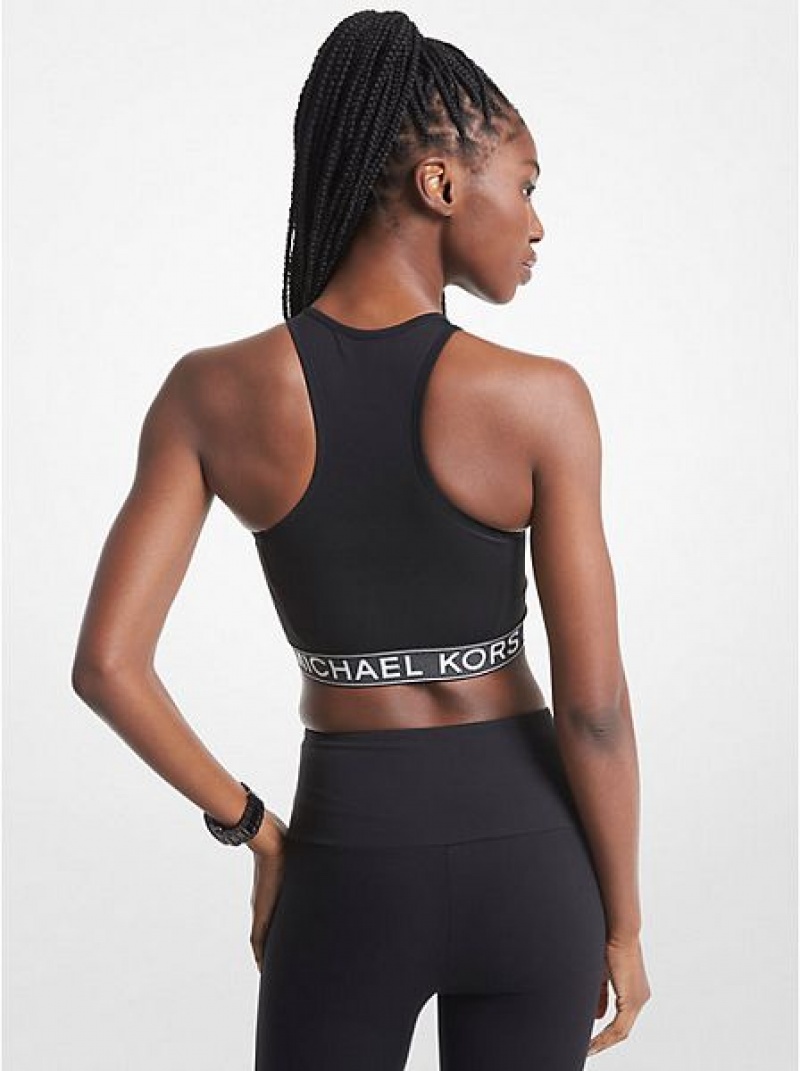 Michael Kors Stretch Nylon Logo Tape Racerback Sport Bh Damen Schwarz | 453102-TMJ