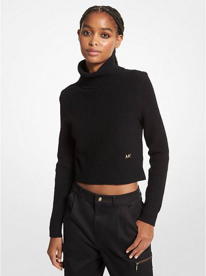 Michael Kors Stretch Wolle Cropped Turtleneck Pullover Damen Schwarz | 806572-QPS