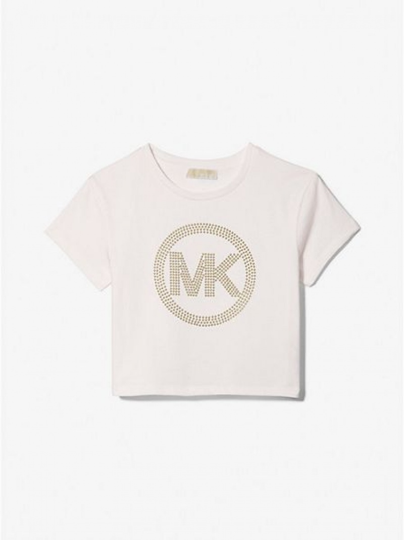 Michael Kors Studded Logo Baumwoll T-shirts Kinder Weiß | 710564-CXH