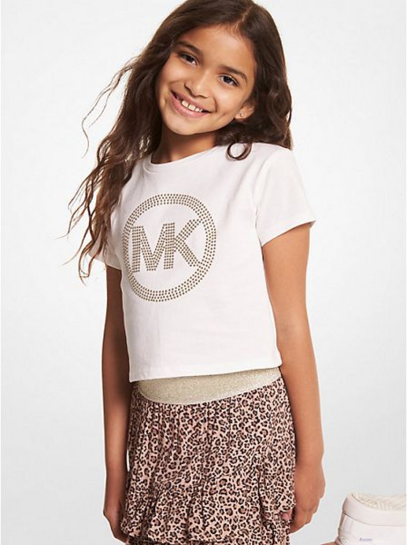 Michael Kors Studded Logo Baumwoll T-shirts Kinder Weiß | 710564-CXH