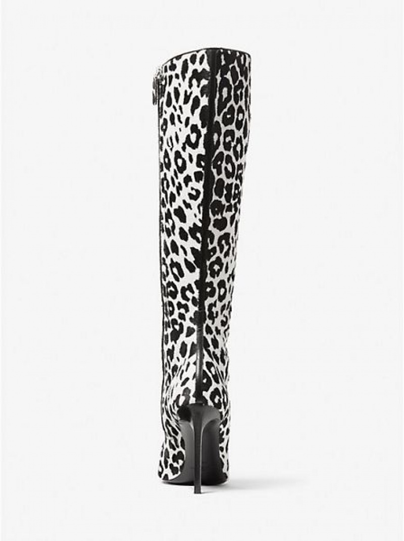 Michael Kors Tatjana Leopard Print Calf Hair Lederstiefel Damen Schwarz Weiß | 785291-ZOC