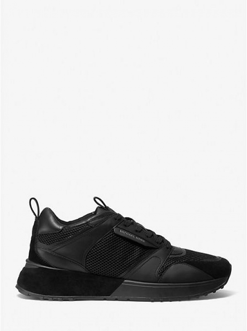 Michael Kors Theo Leder And Mesh Sneakers Herren Schwarz | 529743-VGX