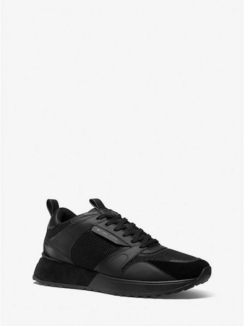 Michael Kors Theo Leder And Mesh Sneakers Herren Schwarz | 529743-VGX