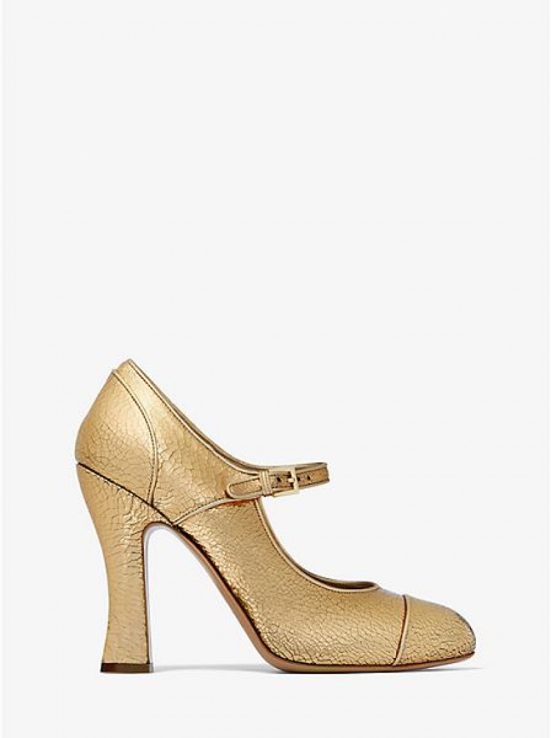 Michael Kors Violetta Crackled Metallic Leder Mary Jane Pumps Damen Gold | 635179-LBK