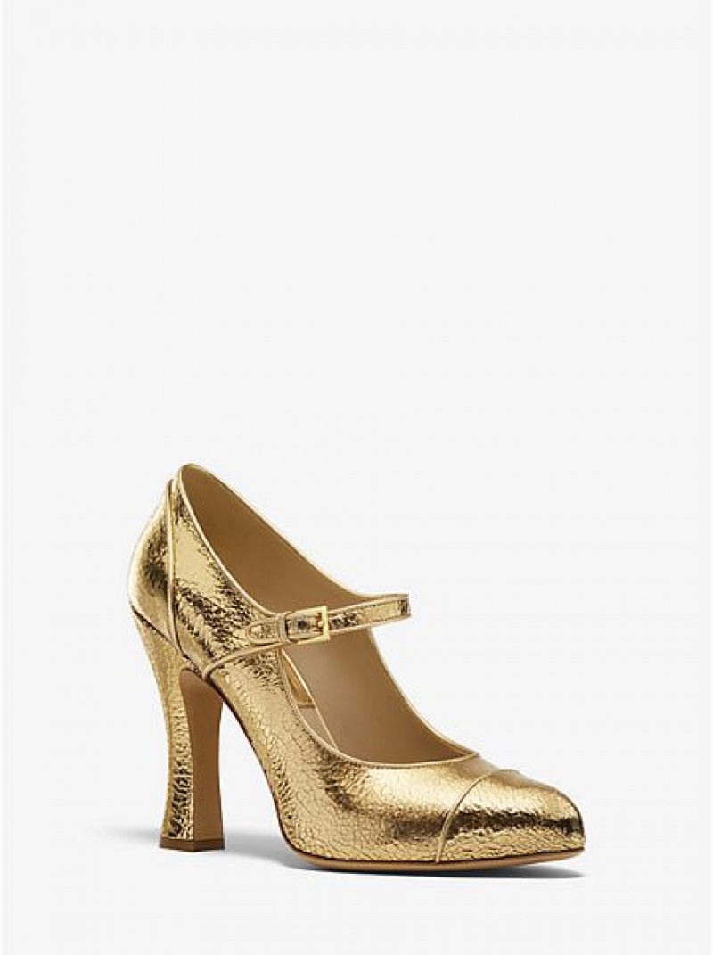 Michael Kors Violetta Crackled Metallic Leder Mary Jane Pumps Damen Gold | 635179-LBK