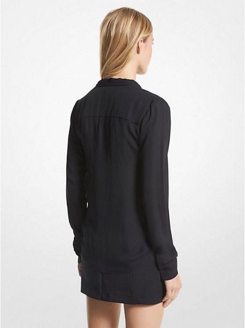 Michael Kors Viscose Blend Tie-neck Bluse Damen Schwarz | 980765-TWM