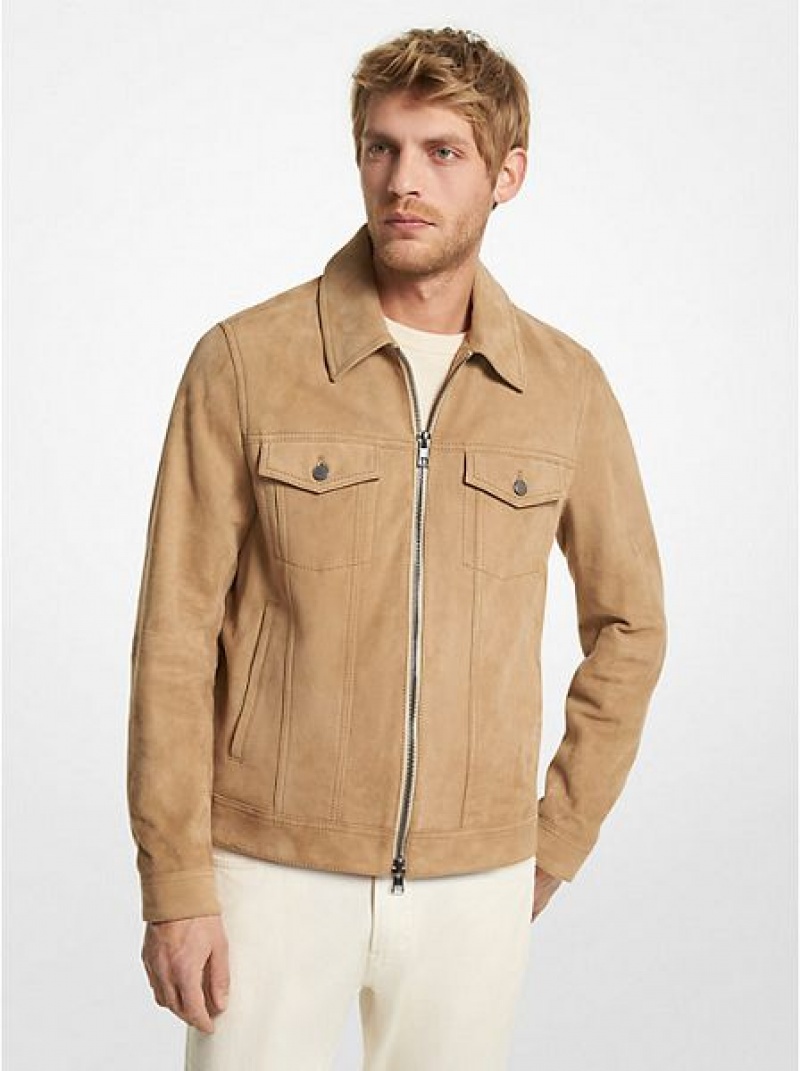 Michael Kors Wildleder Zip-up Trucker Jacken Herren Khaki | 831709-MHZ